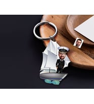 BK Gift Kişiye Özel Gemi Kaptanı Karikatürlü Ahşap Anahtarlık-1 Sevgiliye Hediye, Arkadaşa Hediye, Doğum Günü Hediyesi