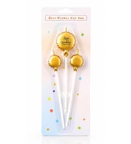 "Happy Birthday" Yazılı Şık Altın Renkli Balon Tasarımlı Pasta Mum Seti