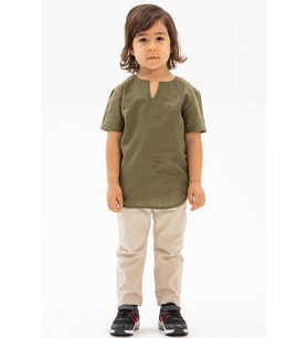 Kısa Kol Şile Bezi Bisiklet Yaka Yazlık Erkek Çocuk Tshirt Haki 3049