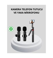 Kablosuz Çift Yaka Mikrofon ve Tripodlu Selfie Çubuğu Seti