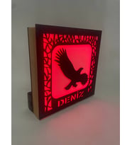Beşiktaş Taraftara Özel Kartal Tasarımlı Kişiye Özel Işıklı Ahşap Gece Lambası - 14x14 cm (Antrasit - Kırmızı)