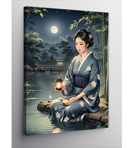 Kanvas Tablo Dolunay Ve Japon Kadın