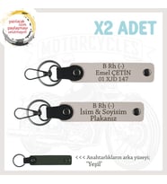 Motosiklet Maceracılarına İsim Plaka ve B Rh (-) Kan Grubu Yazılı Deri x2 Anahtarlık Seti, Pudra-Ysl (Çok Renkli)