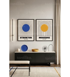 Geometrik Minimalizm 2'li Ahşap Çerçeveli Tablo Seti