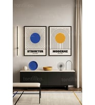 Geometrik Minimalizm 2'li Ahşap Çerçeveli Tablo Seti