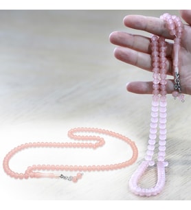 Kararmaz Metal Püsküllü Tekerlek Kesim Pembe Renk 99 Taneli Kedigözü Namaz Tesbihi