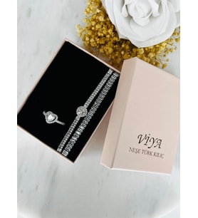 Love 3'lü Set Bileklik Yüzük Set Sevgiliye Kız Arkadaşa Hediye (Silver)