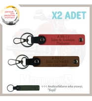 Biker Stiline Özel İsim Plaka ve A Rh (-) Kan Grubu Yazılı x2 Anahtarlık Set, Nar Çiçeği-Kahve-Ysl