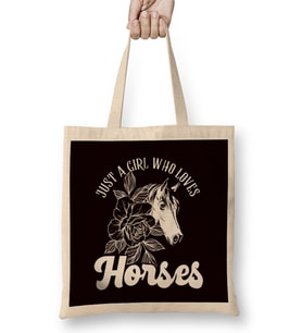 Girl Who Loves Horses Horse Head Horseshoe Equestrian Sport Bez Çanta Uzun Saplı