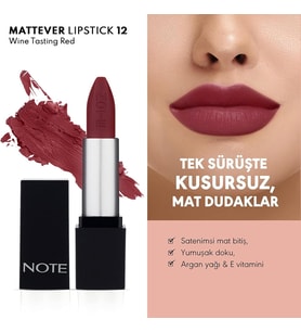 Cosmetics Mattever Lipstick 12 Wine Tasting Red Yarı Mat Saten Bitişli Ruj