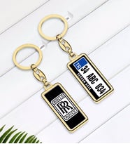 BK Gift Kişiye Özel Plakalı Rolls Royce Logolu Çift Taraflı Gold Krom Anahtarlık-1