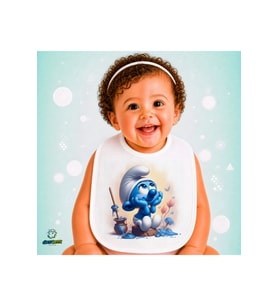 Şirinler Keten Bebek Mama Önlüğü – Yumuşak, Emici, Yıkanabilir, Özel Tasarım P191