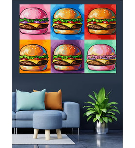 Pop Art Tarzı Renkli Hamburgerler Dekoratif Kanvas - Mdf Ahşap Tablo