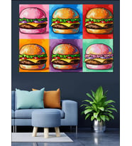 Pop Art Tarzı Renkli Hamburgerler Dekoratif Kanvas - Mdf Ahşap Tablo