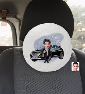 BK Gift Kişiye Özel Plakalı Erkek Hyundai Tucson Karikatürlü Yuvarlak Araç Koltuk Yastığı-2