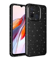 Xiaomi Redmi 12C Kılıf Kamera Korumalı Simli Lüks Işıltılı Silikon (Siyah)