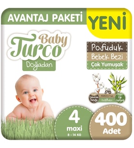 Baby Turco Doğadan 4 Beden Bebek Bezi Avantaj Paketi Pofuduk 100x4 400 Adet