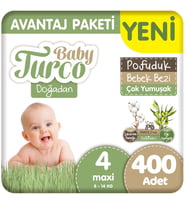 Baby Turco Doğadan 4 Beden Bebek Bezi Avantaj Paketi Pofuduk 100x4 400 Adet