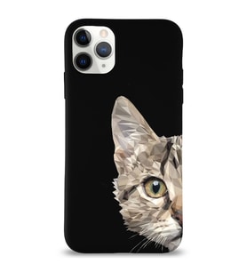 Apple iPhone 11 Pro Max Uyumlu Lansman Kılıf Catface Tasarımlı İçi Kadife Kapak-Siyah (Şeffaf)