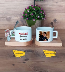 Psikoloji Öğretmeni Kupa Bardak Ahşap Altlıklı Kısa Fotoğraflı Öğretmenler Günü Hediyesi