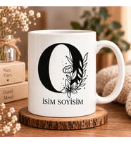 Kişiye Özel Baş Harf ve İsim Yazılı Çiçek Motifli O Harfli Seramik Kupa Bardak
