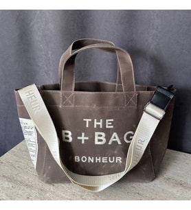 The B+Bag Bonhèur El ve Omuz Çantası Mumlu Kanvas Çanta (Kahve)
