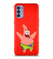 Oppo Reno 4 Soft Premier Kapak Patrick Yıldız Tasarımlı Silikon Kılıf - Kırmızı (Şeffaf)