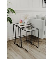 Retro 3 lü Zigon Sehpa, Metal Sehpa, Cam Sehpa, Salon, Yatak Odası, Antre