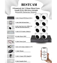 BESTCAM 8 Kameralı Set 5 Mega Piksel Sony Lensli FULL HD Gece Görüşlü Güvenlik Dome Kamera Seti 500 GB Hard Disk
