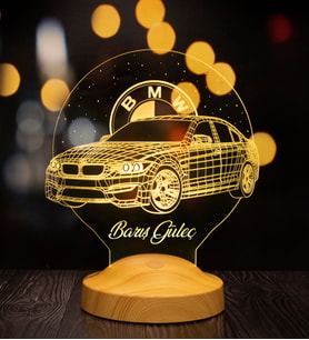 Erkeğe Hediye, BMW Logolu İsimli Led Lamba, Araba Hayranlarına Hediye, Doğum Günü Hediyesi, Kişiye Özel Hediye 3D Led Lamba