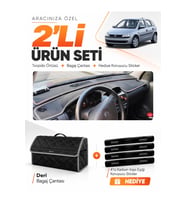 e-biz OPEL CORSA C (2001-2011) Uyumlu Torpido Örtüsü + Deri Bagaj Çantası Seti - Siyah-Gri - OP007