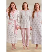 Mecit 6360 Pembe Kadın Sabahlık Pijama Gecelik Set