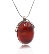 Orijinal Damarlı Akik Taşlı Oval Model El işi Otantik Gümüş Kadın Kolye 201025477