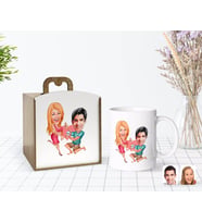 BK Gift Kişiye Özel Ahşap Kutuda Sevgililer Karikatürlü Beyaz Kupa Bardak-19
