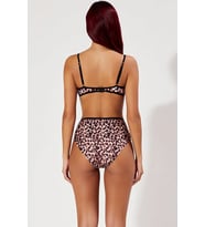 Kadın Bikini Takımı Leopar Desenli Biyeli Bralette Kaplı Balensiz Yüksek Bel Kolsuz Regular Kalıp