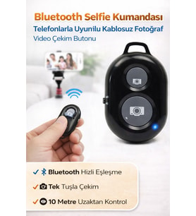Kablosuz Bluetooth Selfie Kumandası, Telefonlarla Uyumludur, Kolay Kullanım