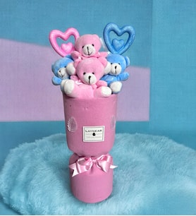 Pembe ve Mavi Peluş Ayıcık Buketi