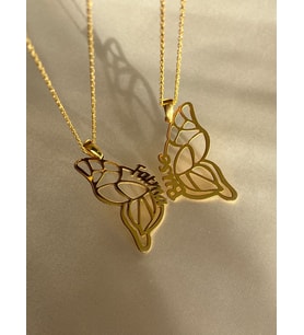 Kişiye Özel 925 Ayar Gümüş Çift Kelebek İsim Kolye (Gold)