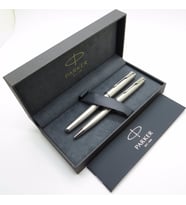 Parker Sonnet Essential SS CT Roller Kalem + Tükenmez Kalem Set  İsme Özel Kalem  Hediyelik Kalem