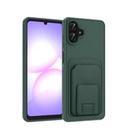 Samsung Galaxy A07 Kılıf Deri Dokulu ve Kartlıklı BiKart TPU Premium Kapak (Koyu Yeşil)