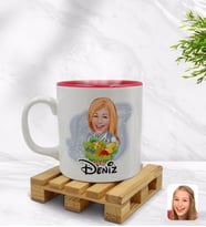 BK Gift Kişiye Özel Kadın Diyetisyen Karikatürlü İçi Kırmızı Renkli Kupa Bardak Model 1