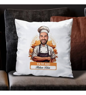 Kişiye Özel Hediye Karikatürlü En İyi Erkek Aşçı Yastık