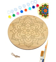 Çiçek Mandala Ahşap Boyama Tuval Seti Hediye Hobi Kiti 20 Cm