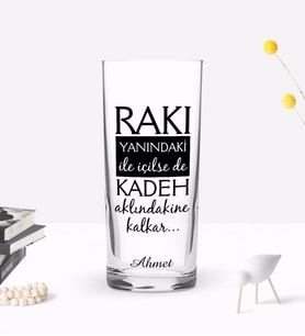 BK Gift Kişiye Özel Renkli Baskılı Rakı Yanındaki İle İçilse De Tasarımlı Rakı Bardağı-1 (Beyaz)