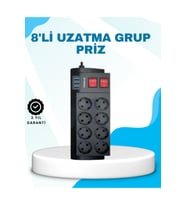 Isıya Dayanıklı Termal Akım Korumalı 8'li Priz ve 3 USB Girişli Uzatma Kablosu