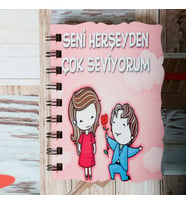 Ahşap Kapaklı Seni Herşeyden Çok Seviyorum Spiralli Not Defter 9x12