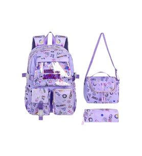 Kawaii Kore Tarzı Twil Kumaş Desenli Sırt Çantası,Beslenme Çantası Ve Kalemlikli Üçlü Set