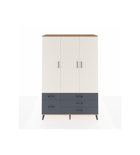 Hyperion Dolap 5 Raflı 5 Çekmeceli Tek Askılı 132x44x195 Çam-Aytaşı/Antrasit