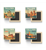 Tallinn Estonya - 4 adet - 9x9 cm Buzdolap Magneti