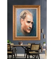 Altın Varaklı Çerçeveli Paspartulu Atatürk Tablo DC1597 (Gold)